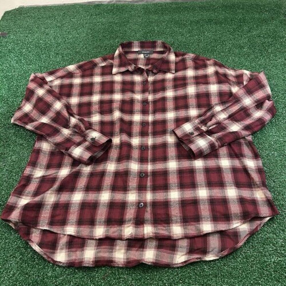 Primark Flannel Shirt Womens Size 4 Red Plaid Button‎ Up Long Sleeve Outdoor